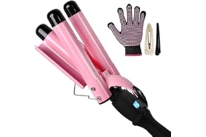 3 Barrel Curling Iron Hair Waver, Curling Wand 1 Inch Bed Head Waver with LCD Temp Display, 25mm Hair Crimper for Women, Cera