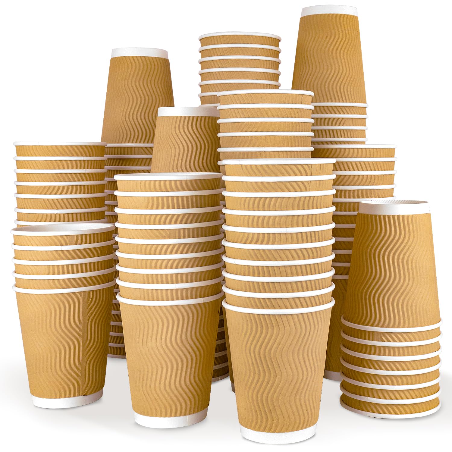 Ginkgo 150 Pack Hot Paper Cups 12 oz Insulated Disposable Corrugated ...