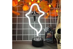 BERNICEKELLY Halloween Ghost Neon Sign, Halloween Decoration LED Ghost Neon Light Sign with Base, Ghost Shape Lamp with Battery or USB Powered for Halloween Party,Bar,Room Décor