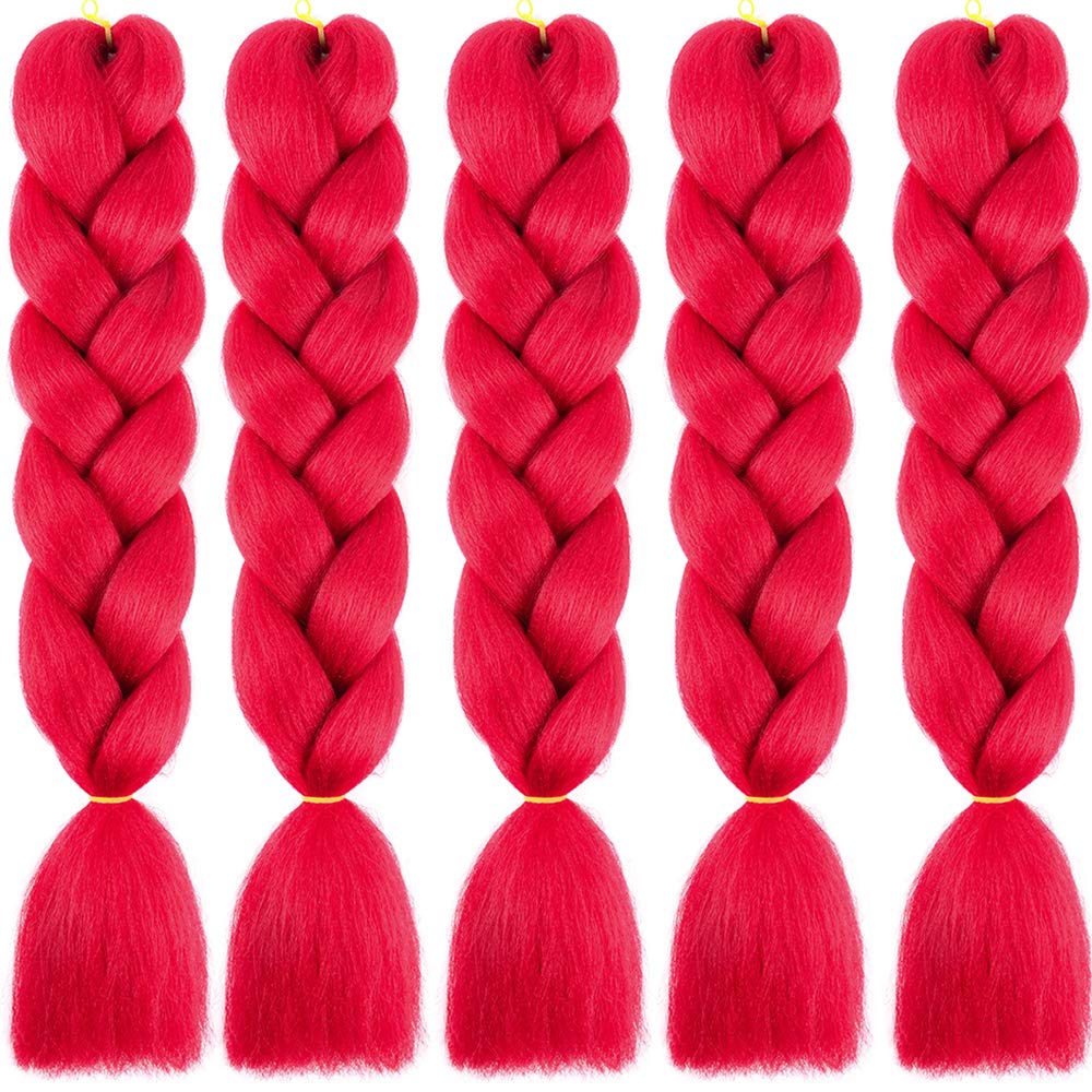 24" Braiding Hair Extension Jumbo Braids Synthetic 5bundles/pack Crochet Hair Afro Box Braid Heat Resistent (Red)