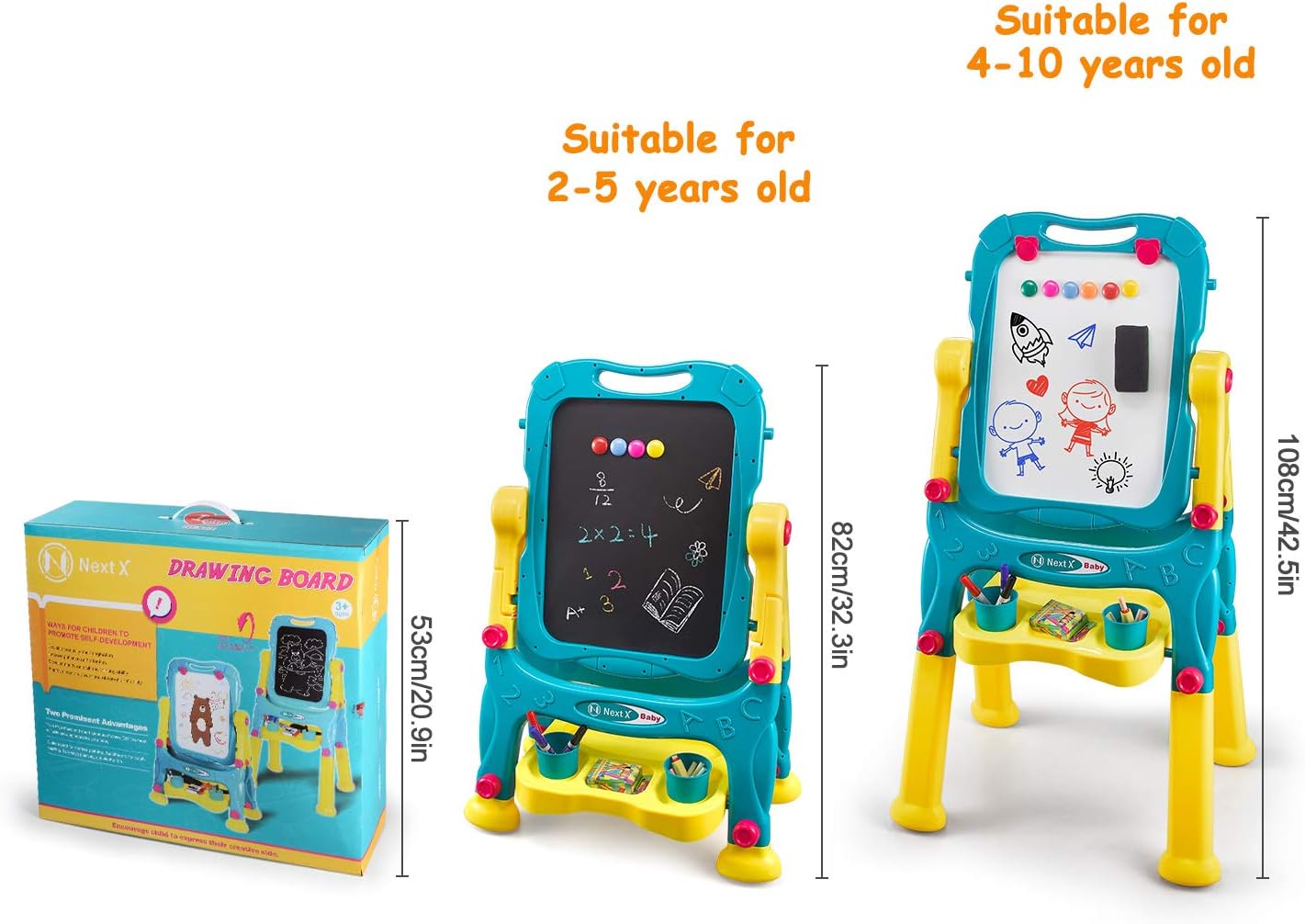 NextX Kids Easel for Two, Adjustable Double Sided Art Easel Chalkboard and Magnetic Dry Erase Board with Kids Art Supplies Accessories: Toys & Games
