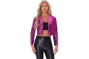 Allegra K Sequin Jacket for Women's Party Lapel Collar Open Front Crop Sparkle Blazer Cardigan