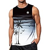 AOBUTE Mens Graphic Tank Tops Palm Tree Sleeveless Muscle Shirts Beach Hawaiian Tank