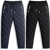 Chicingyou 2 Pcs Fleece Lined Pants Men Sherpa Lined Sweatpants Windproof Track Joggers Snow Winter Thermal Pants with Zipper