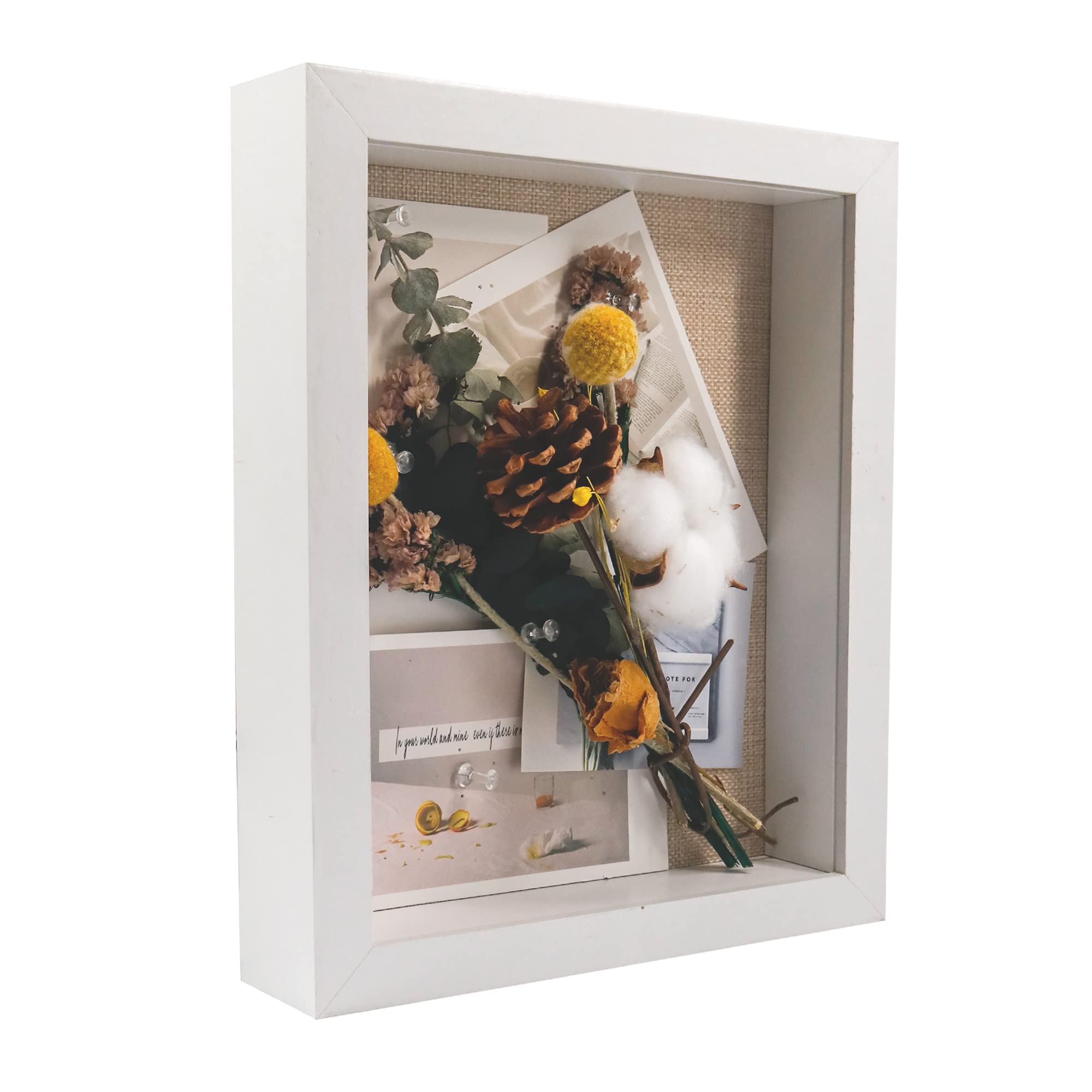 GraduatePro Shadow Box Frames for Crafts 3D Deep White Bouquet Flower Case Picture Memorabilia Memory Wooden Tabletop and Wall Hanging 9x11