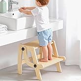 Toddler Step Stool, Foldable Step Stool for Kids, Convert to Chair, Toddler Stool for Bathroom Sink & Potty Training, Wooden Step Stools w Non Slip Base for Kitchen, Bedroom