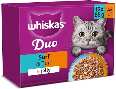 Whiskas Duo Adult Wet Cat Food in Jelly 12x85g Surf & Turf Pack of 4