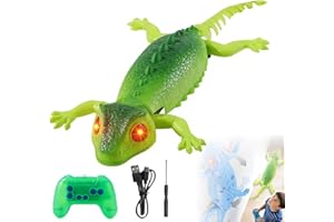 Remote Control Wall Climbing Gecko Toy, Rechargeable RC Wall Crawler Chameleon with LED Eyes, Dual Mode Floor & WallDriving, 