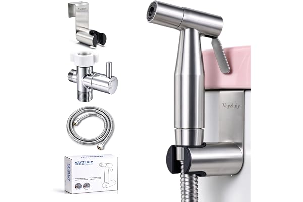 Vayzluiy Handheld Bidet Sprayer for Toilet, Adjustable Water Pressure | Leak‑Free Hose, 7/8" T‑Valve, Fits Two‑Piece Toilets,