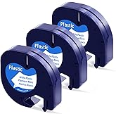 3 Pack 91331 White Plastic Label Compatible with DYMO Letratag Label Maker Tape Refills for Letra Tag 200B, 100H 100T, 1/2" x 13'(12mm x 4m) Black on White
