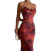 MSVLDR Women's 2026 Summer Sexy Print Maxi Dress Floral Square Neck Spaghetti Strap Bodycon Slip Long Dresses