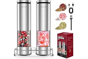 ADAMONDA 2 Packs Lighted Stainless Steel Rechargeable Electric Salt and Pepper Grinder Set with Adjustable Coarseness,One Hand Operation Automatic Salt and Pepper Mill Grinder Shakers
