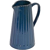 Creative Co-Op 40-Ounce Stoneware Ribbed Pitcher with Reactive Glaze, Blue