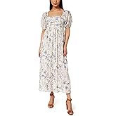 WallFlower Womens Eliza Pleated Bodice Puff Sleeve Chiffon Maxi Dress