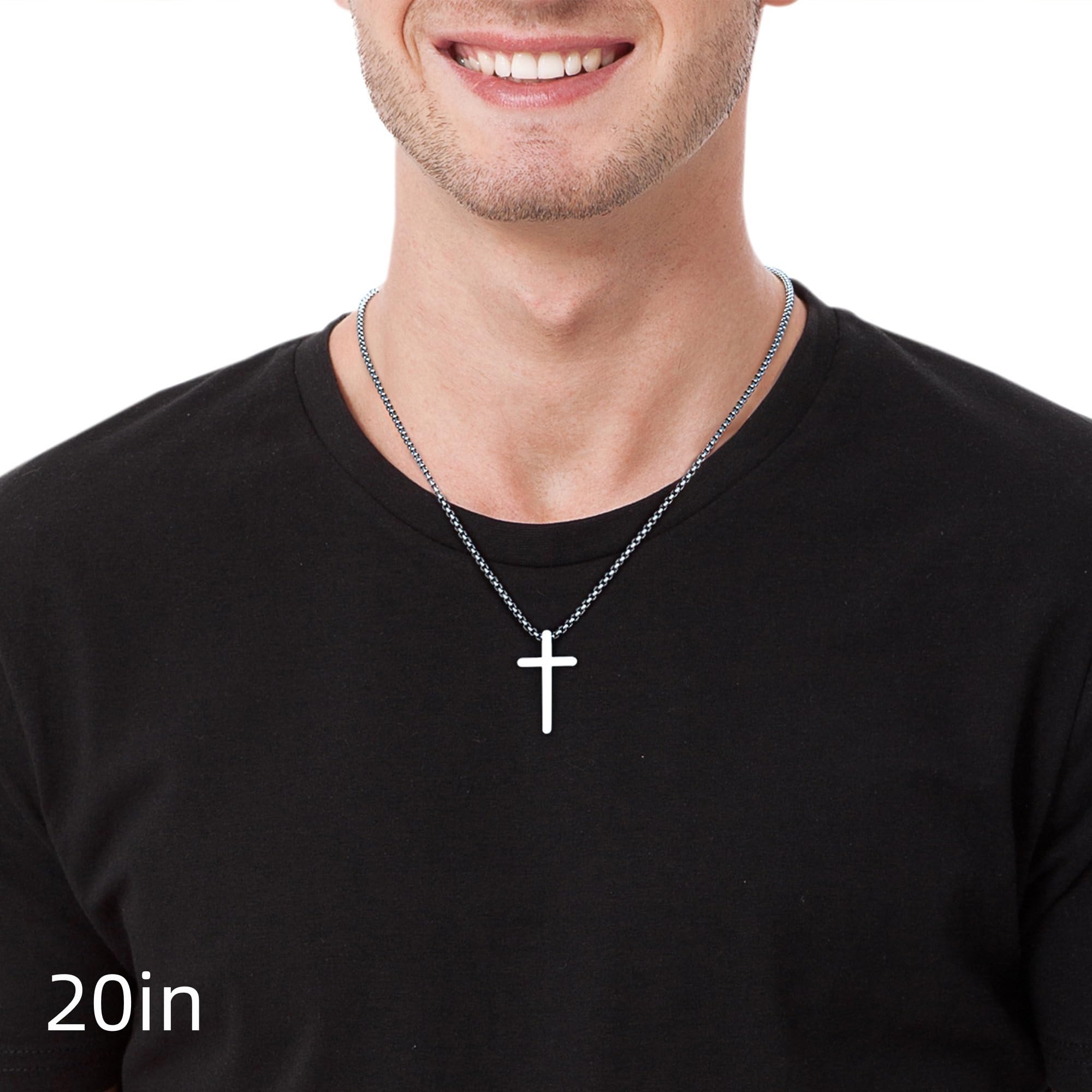 Yooblue 2/3 Pcs Cross Necklace for Men, Silver Black Gold Cross Chain Necklace, Stainless Steel Cross Pendant Jewelry Gifts for Men 16-30 Inches