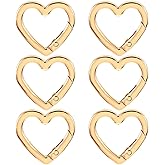 Matwsec 6 Pcs Gold Carabiner Clip, Cute Heart Shaped Keychain Clip, Zinc Alloy Heavy Duty Heart Carabiner, Key Ring for Camping Accessories, Backpack Water Bottle Accessory