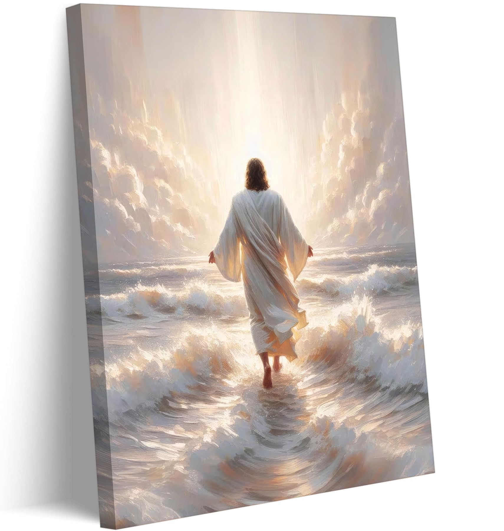 Jesus Walks On Water Canvas Wall Art Jesus walking on water back view Wall Decor Picture Christian B