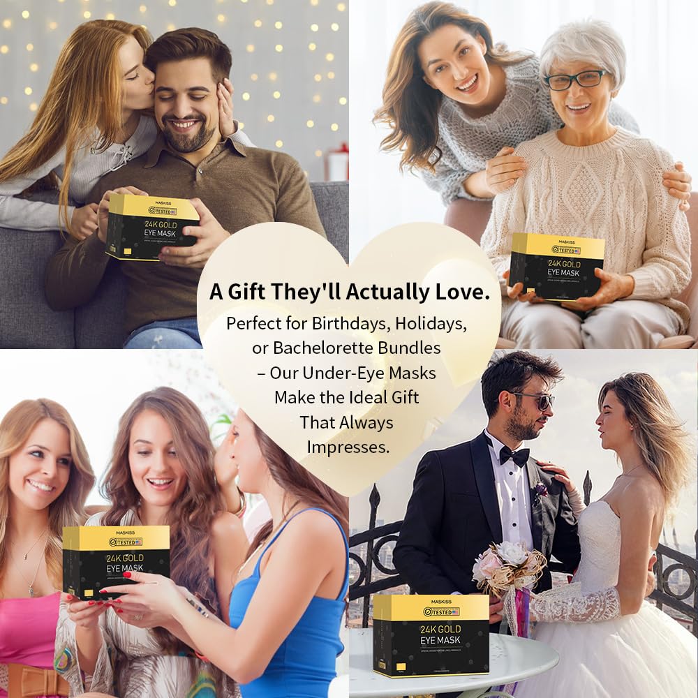 Maskiss 24k Gold Under Eye Patches (25 Pairs), eye mask, Collagen Skin Care Products, Eye Patches for Puffy Eyes, eye masks for dark circles and puffiness