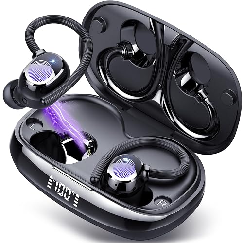 Tukio Wireless Earbuds, Bluetooth 5.4 Headphones with 4 HD ENC Noise Cancelling Mic, 80H Wireless Headphones In Ear Stereo Deep Bass with LED Display, IPX7 Waterproof Ear Buds with Earhooks for Sport