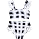 LIZENS Girls Plaid Swimwear Two Piece Trim Swimsuit 2-12 Toddler Beach Bathing Suit for Kids