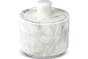 Flexzion Multi-Purpose Marble Container with Lid - Salt, Pepper, Paprika and Powdered Herbs, Marble Box for Jewelry, Watches 