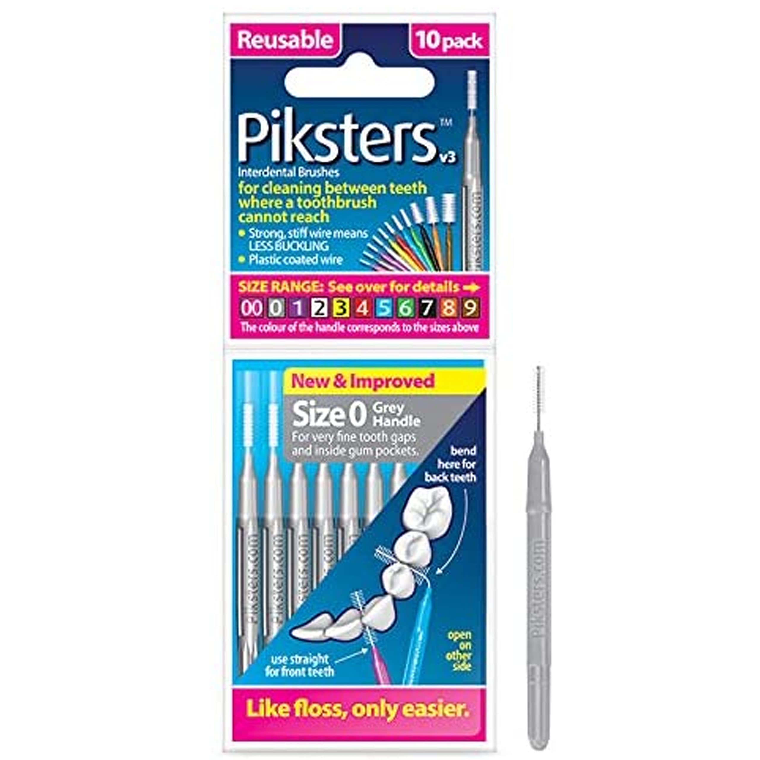 Piksters interdental brushes 10 pieces grey, 0.35 mm, value pack (3x 10 pieces)