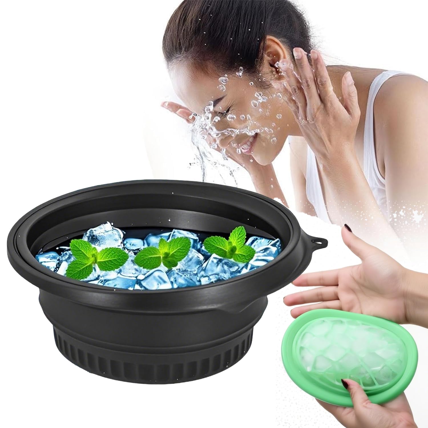 Photo 1 of MOQRUAO 1PackFace Bowl for Ice with Built-in Ice Tray – Collapsible Silicone Facial Ice Bath Bowl for Cold Plunge Therapy, Skin Tightening & Acne Relief – Portable Spa Tool for Home & Travel (Black)