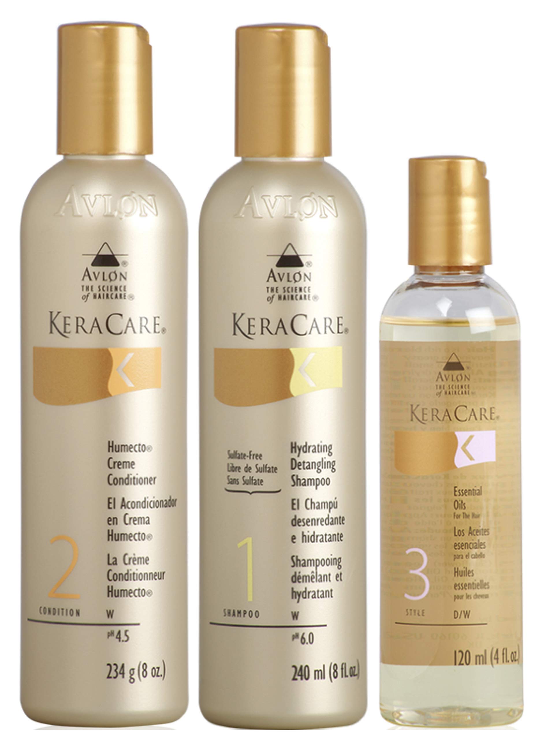 Avlon Keracare Humecto Creme Conditioner 234g, Hydrating Detangling Shampoo 240ml & Essential Oils 120ml