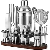 ASOVNIS 23-Piece Bartender Kit, Cocktail Shaker Set with Stand | Bar Drink Mixer Set with All Essential Bar Tools: Martini Shaker, Jigger, Strainer, Pourers, for Home, Bar, Party (chocolate-y)