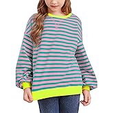 blibean Girls Cotton Long Sleeve Sweathirts Striped Color Block Tops Size 6-15 Years