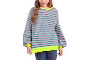 blibean Girls Cotton Long Sleeve Sweathirts Striped Color Block Tops Size 6-15 Years