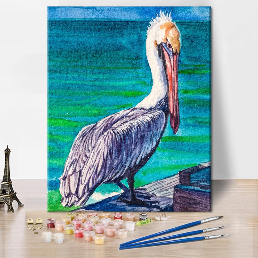 Paintings - Colorful Pelican Paint by Numbers Adult Bird Paintings Paint by Number for Wall Decor Animal Art Paint by Numbers for Adults Beginner Oil Painting Kits Gift for Kids and Adults 16x20inch (Frameless)