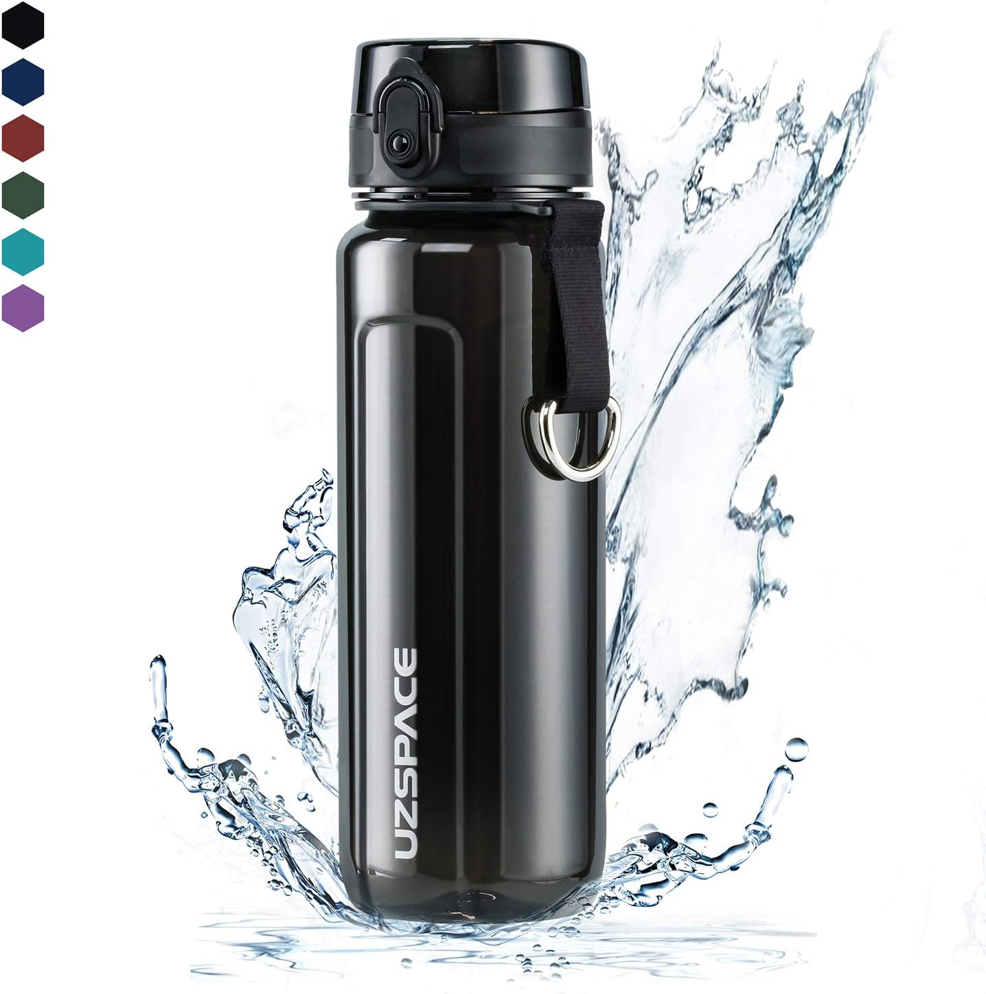 Uzspace Sports Water Bottle 17oz-25oz-32oz No-Toxic, BPA free,Eco-Friendly Tritan and Reusable with Leak-proof Lid and One Click Open for Running, Gym, Yoga, Outdoors and Camping