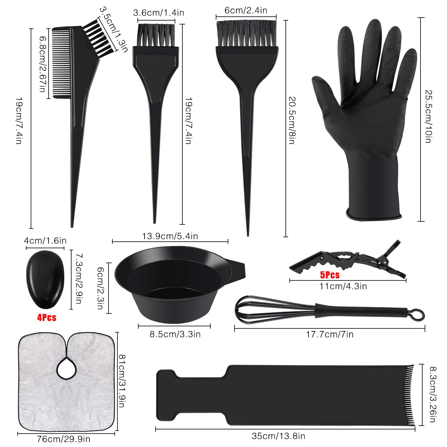 Dreamtop 18 PCS Hair Dye Coloring Kit Hair Tinting Bowl Dye Brush Ear Cover Gloves Hair Highlighting Board Dye Mixer and Hair Coloring Cape For Salon and Home Use Hair Coloring Hair Dryers : Beauty