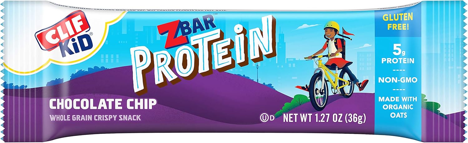 CLIF KID ZBAR - Protein Granola Bars- Chocolate Chip - (1.27 Ounce Gluten Free Bars, Lunch Box Snacks, 5 Count)