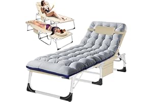 H&ZT Folding Lounge Chair with Face Opening – Adjustable Outdoor Reclining Tanning Chair with Mattress, Heavy-Duty Sun Lounger for Patio, Pool, Beach, Lawn (1, Khaki Standard Frame+Gray Cushion)