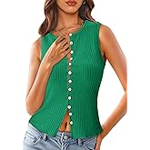Tankaneo Womens Going Out Tops Summer Cute Ribbed Tank Crop Button Up Vest Top Y2K Sexy Outfits