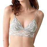 Women's Lace Trim Bralette, V Neck Wireless Bralette with Removable Pads