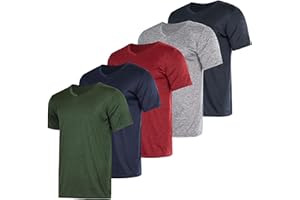 Real Essentials 5 Pack: Men’s V-Neck Dry-Fit Moisture Wicking Active Athletic Tech Performance T-Shirt