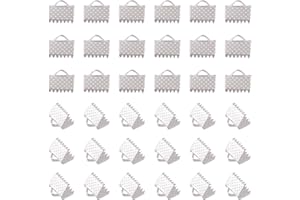 Craftdady 100Pcs Silver Ribbon Ends 8x6mm Bookmark Pinch Crimp Clamp Cord End Fastener Clasps with 2mm Loop for Leather Suede Jewelry Making