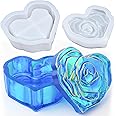 Heart Jar Resin Mold with Rose Lid Epoxy Resin Storage Box Casting Mould DIY Jewelry Trinket Candy Container Silicone Moulds Epoxy Concrete Cement Plaster Jesmonite Planter Candle Vessel Craft Molds