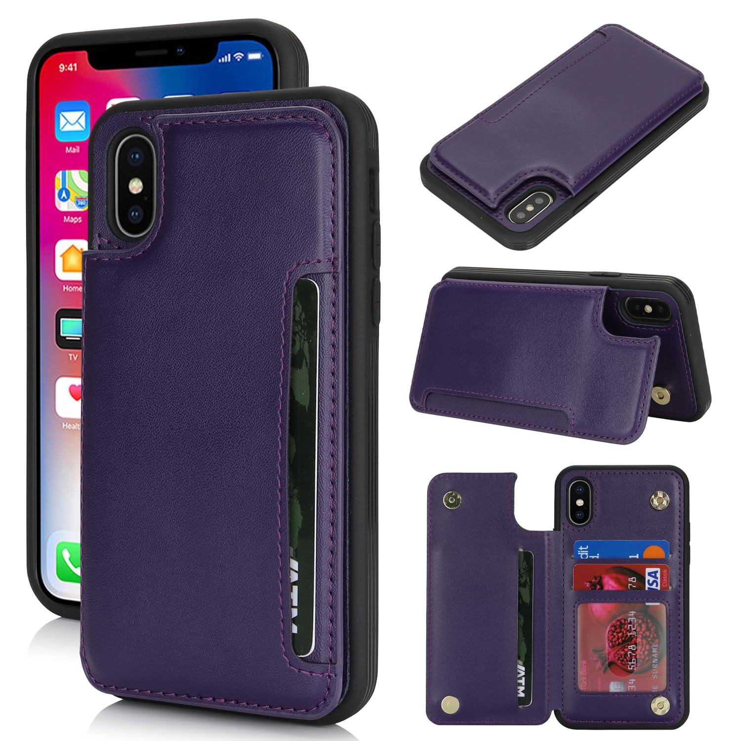 Photo 1 of iCoverCase Compatible with iPhone X/XS Case with Card Holder, Wallet Phone Case for Women Men RFID Blocking PU Leather Protective Case 5.8 Inch (Dark Purple)