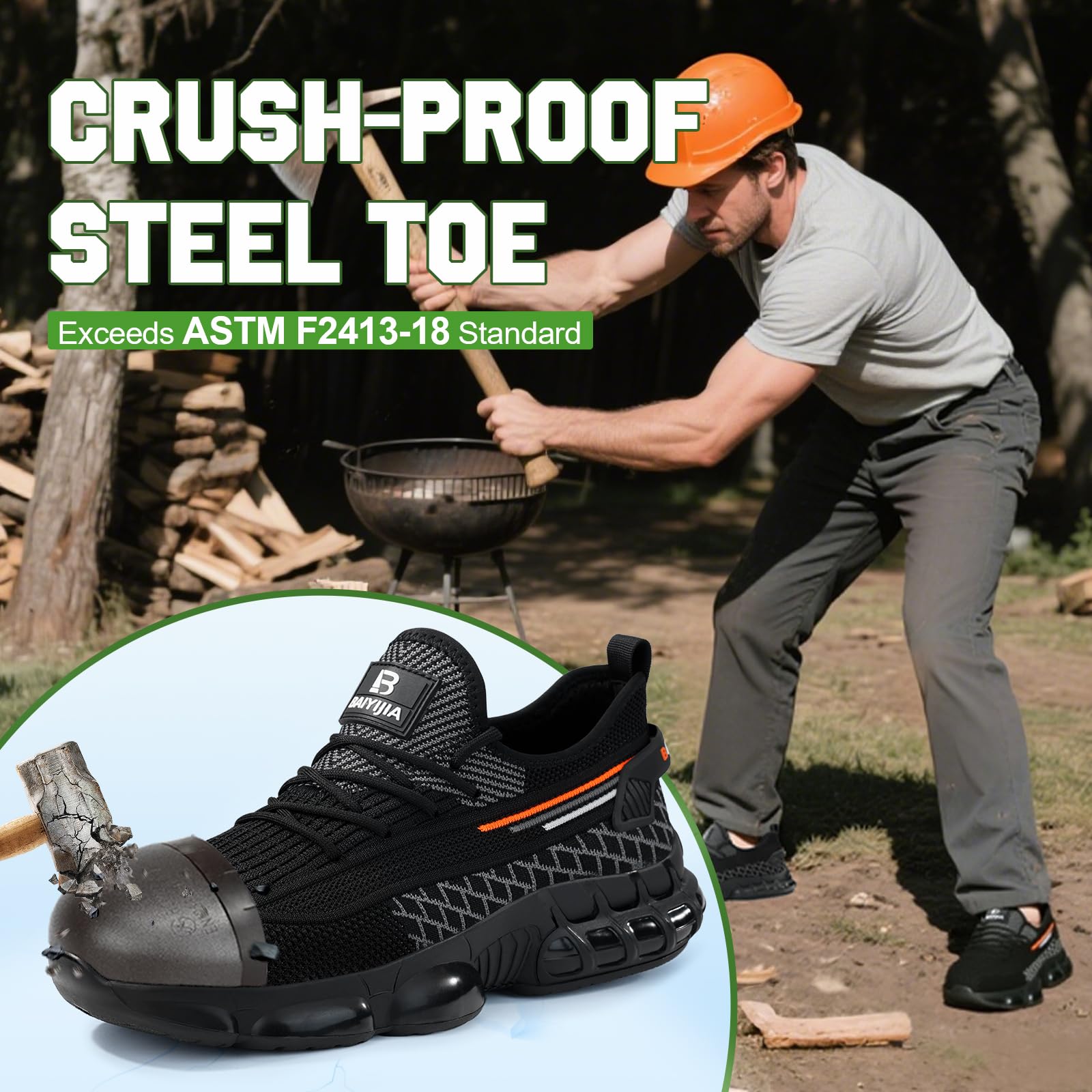 Steel Toe Shoes for Men Lightweight Work Shoes Construction Industrial Work Tennis Shoes Safety Shoes Comfortable Steel Toe Sneakers for Men Women