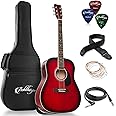 Ashthorpe Full-Size Dreadnought Acoustic-Electric Guitar Bundle - Premium Tonewoods - Red