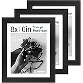 TENIBYC 8x10 Picture Frame Set - 3 Pack, Textured Black Solid Wood, HD Tempered Glass, Gallery Photo Frame, Table or Wall Display