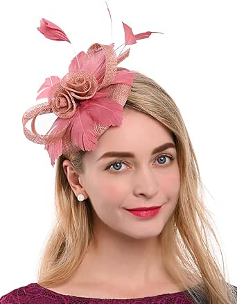 Feather Church Derby Hat with Hair Clip 
