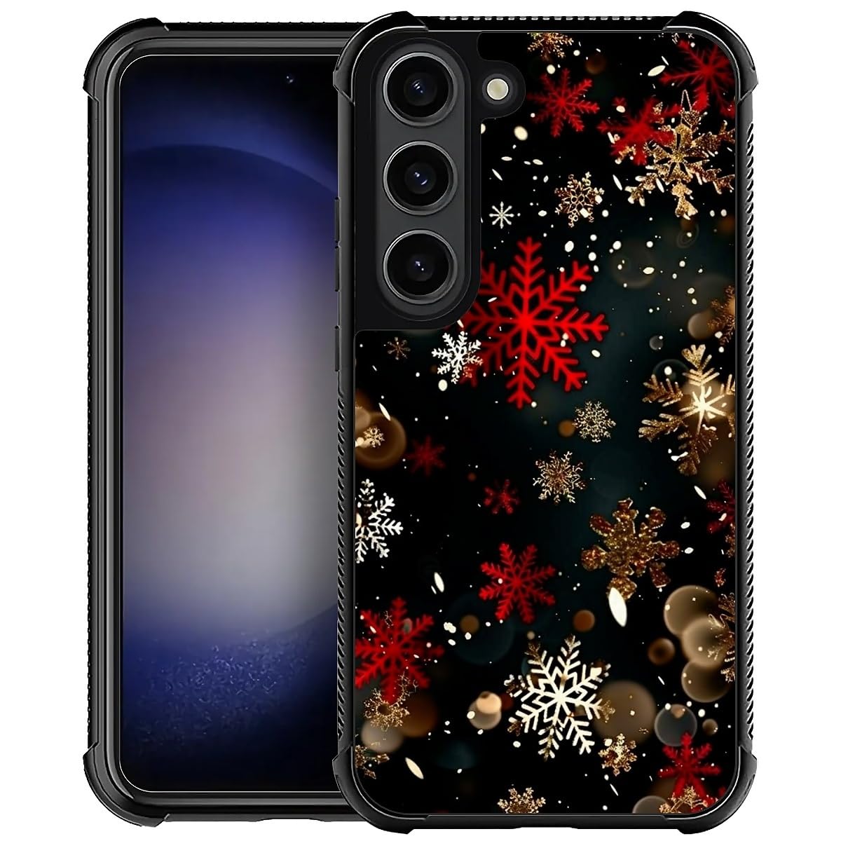 FKBRCL4U for Samsung Galaxy S23 Case, Shiny Red Snowflake Pattern Graphic Design Girl Boy Soft Silicone Hard Acrylic Shock Protection for Samsung Galaxy S23