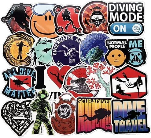 Amazon ホムラユー ダイビング とがい 潜水 60枚 シール ステッカーセット 防水ステッカー ブランド スーツケースステッカー お気に入りのスーツケース ギター 車 バイク 自転車 ヘルメット パソコン 携帯 ノート シール ステッカー おもちゃ