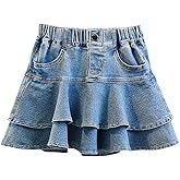GORGLITTER Girl's Denim Skirts Cute RuffleTiered High Elastic Waist Skater Jeans Skirts