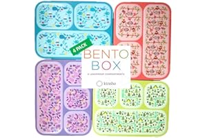 kinsho Bento Lunch Boxes for Kids, Children,Toddlers, Snack and Lunch Containers for Boys & Girls for School Daycare Travel, Includes Utensils BPA-free (Blue, Pink, Purple, Chartreuse Prints, 4 Pack)